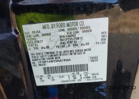 2005 Ford F-150 Stx/Xl/Xlt from USA, damaged, VIN 1FTRF14W25NA19265